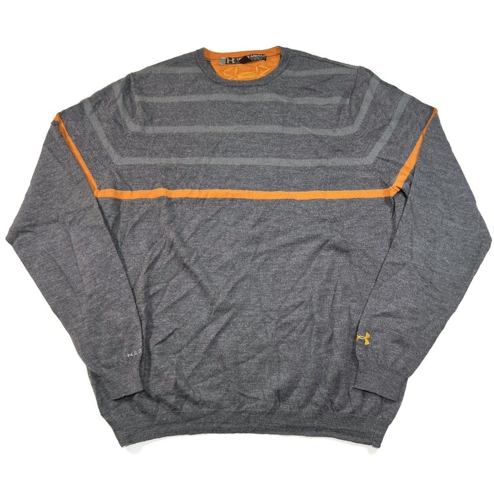 Under Armour Merino Wool Sweater Mens XXL Crewneck Gray Striped Pullover Storm